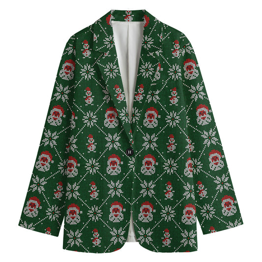 Santa Claus Knitted Pattern Print Women's Blazer