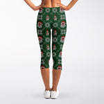 Santa Claus Knitted Pattern Print Women's Capri Leggings