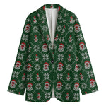 Santa Claus Knitted Pattern Print Women's Cotton Blazer