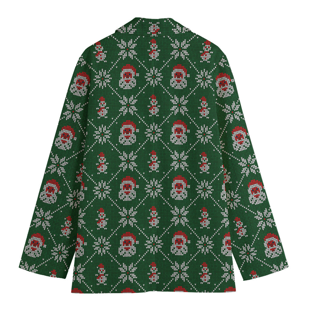 Santa Claus Knitted Pattern Print Women's Cotton Blazer