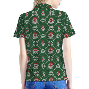 Santa Claus Knitted Pattern Print Women's Polo Shirt