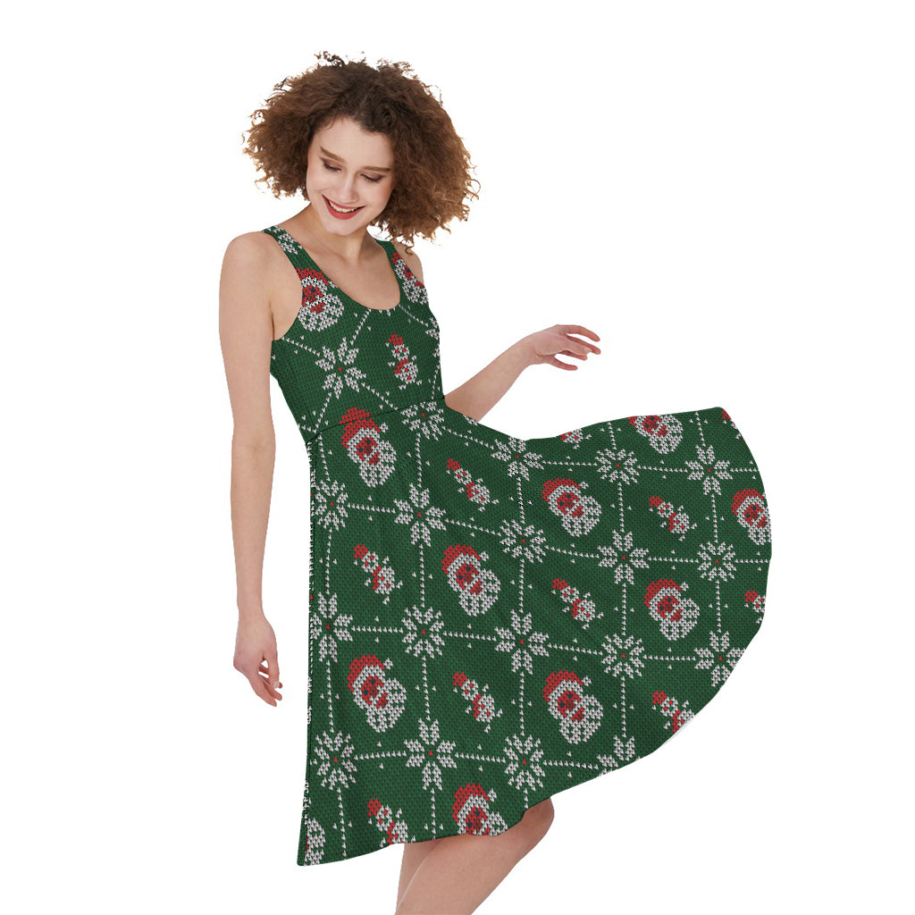 Santa Claus Knitted Pattern Print Women's Sleeveless Dress