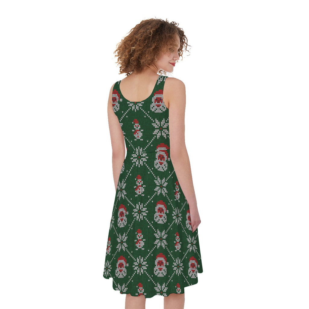 Santa Claus Knitted Pattern Print Women's Sleeveless Dress