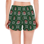 Santa Claus Knitted Pattern Print Women's Split Running Shorts