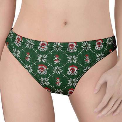 Santa Claus Knitted Pattern Print Women's Thong