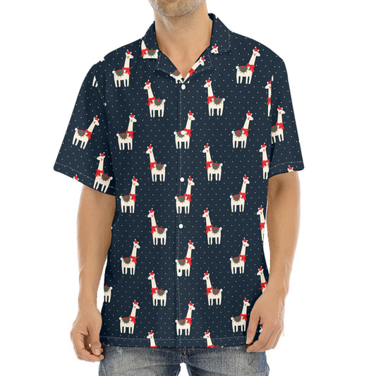 Santa Claus Llama Xmas Pattern Print Aloha Shirt