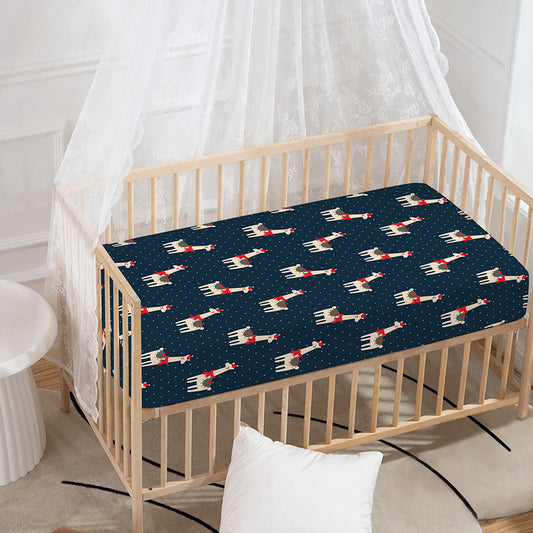 Santa Claus Llama Xmas Pattern Print Baby Crib Sheet