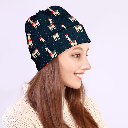Santa Claus Llama Xmas Pattern Print Beanie