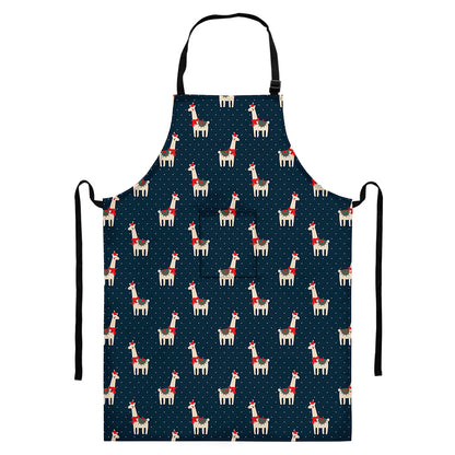 Santa Claus Llama Xmas Pattern Print Bib Apron With Pocket