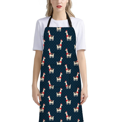 Santa Claus Llama Xmas Pattern Print Bib Apron With Pocket