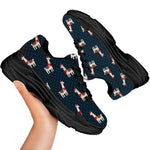 Santa Claus Llama Xmas Pattern Print Black Chunky Shoes