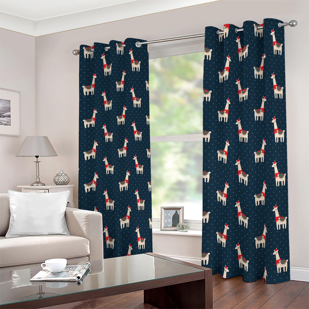 Santa Claus Llama Xmas Pattern Print Blackout Grommet Curtains