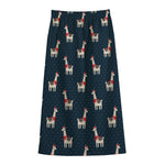 Santa Claus Llama Xmas Pattern Print Cotton Front Slit Maxi Skirt