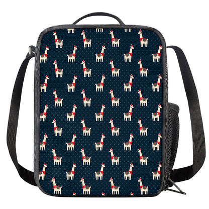 Santa Claus Llama Xmas Pattern Print Crossbody Lunch Bag