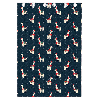 Santa Claus Llama Xmas Pattern Print Curtain