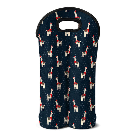 Santa Claus Llama Xmas Pattern Print Double Neoprene Wine Tote