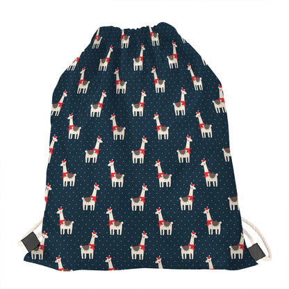 Santa Claus Llama Xmas Pattern Print Drawstring Bag