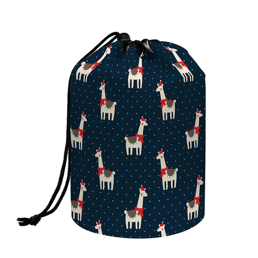 Santa Claus Llama Xmas Pattern Print Drawstring Makeup Bag