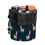 Santa Claus Llama Xmas Pattern Print Drawstring Makeup Bag