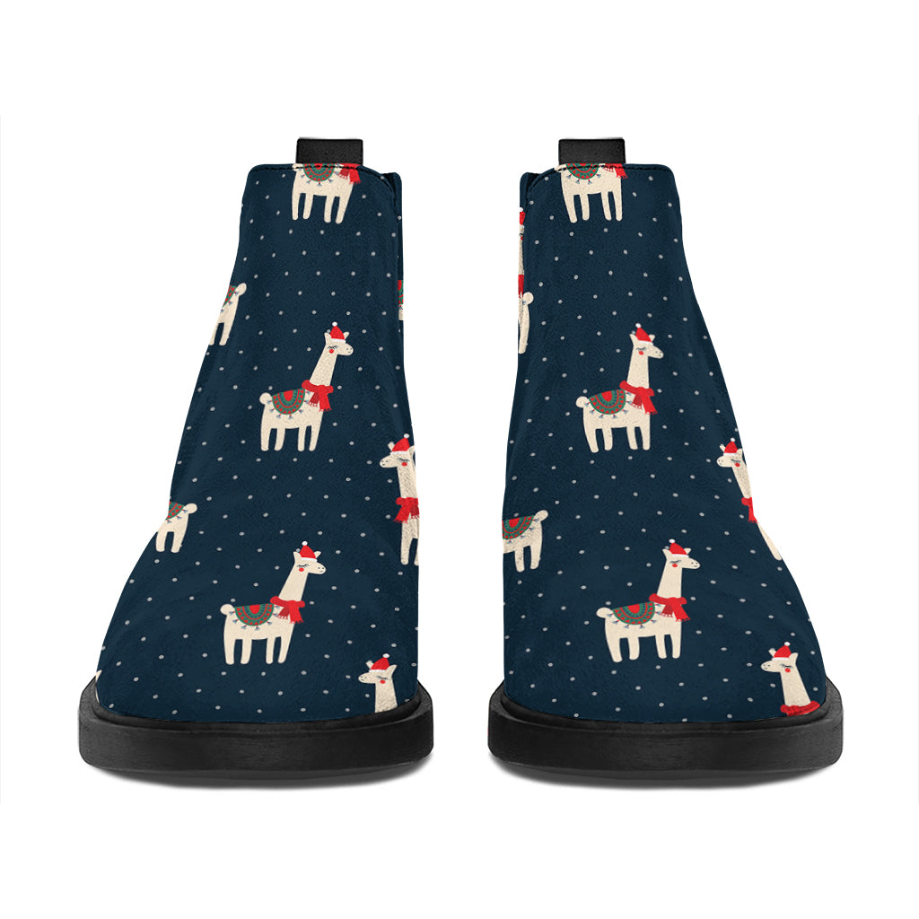 Santa Claus Llama Xmas Pattern Print Flat Ankle Boots