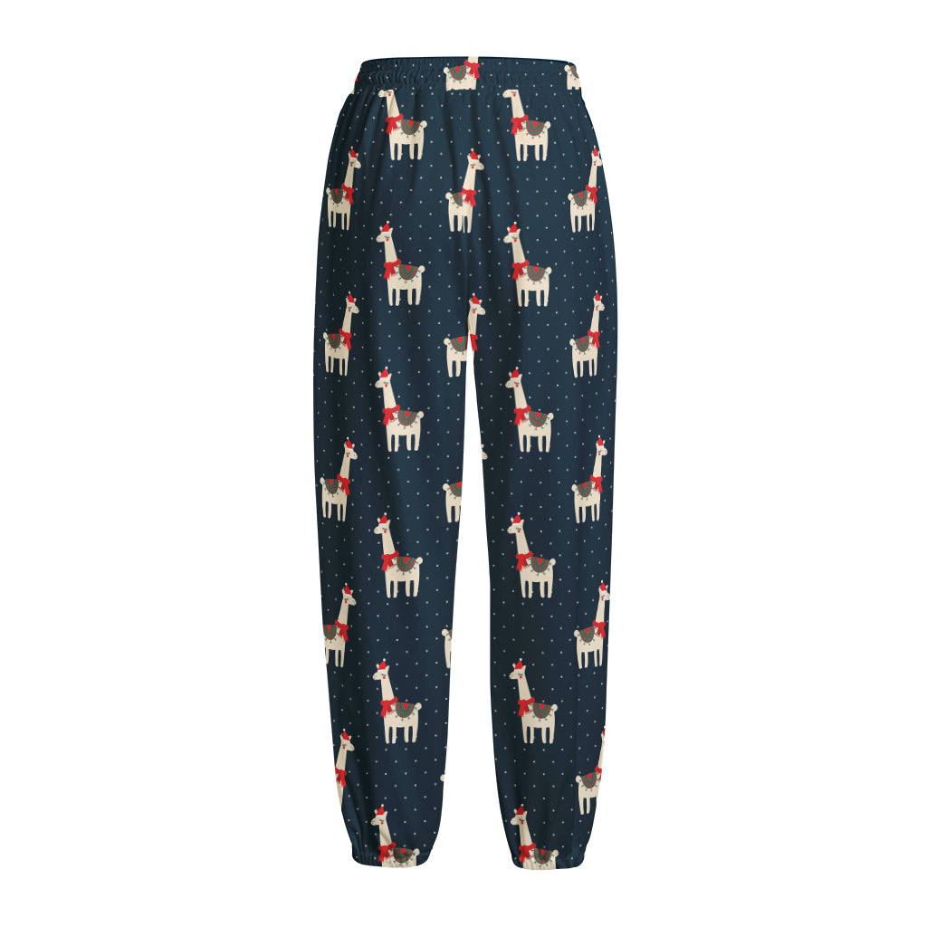 Santa Claus Llama Xmas Pattern Print Fleece Lined Knit Pants
