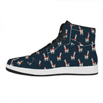 Santa Claus Llama Xmas Pattern Print High Top Leather Sneakers