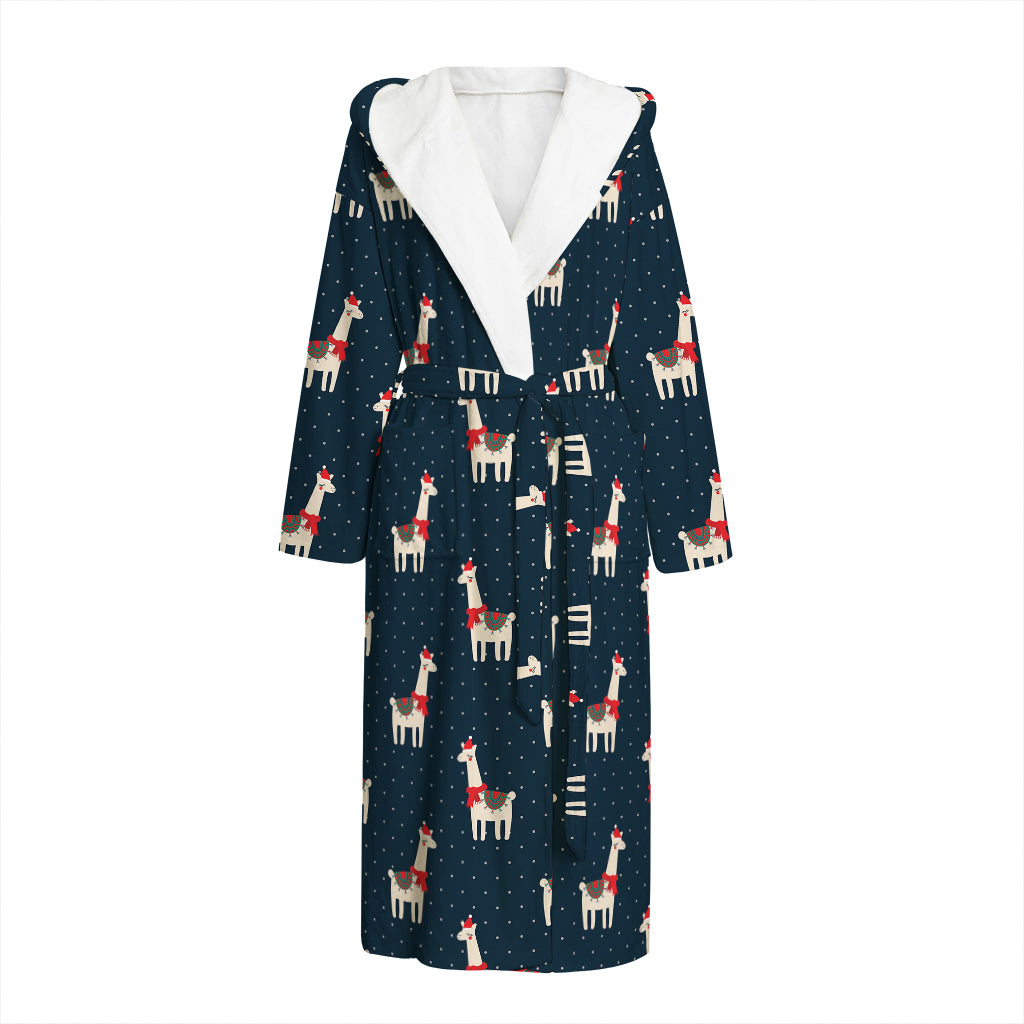 Santa Claus Llama Xmas Pattern Print Hooded Bathrobe