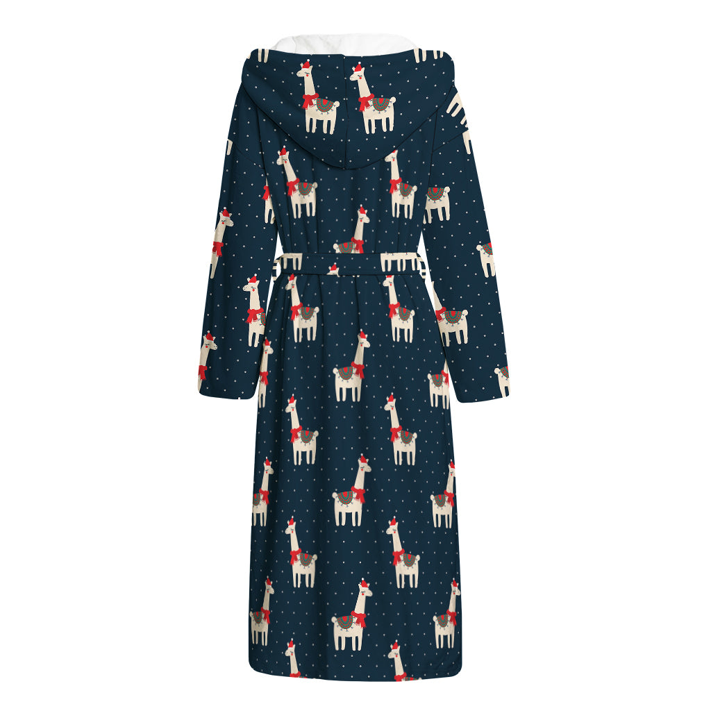 Santa Claus Llama Xmas Pattern Print Hooded Bathrobe