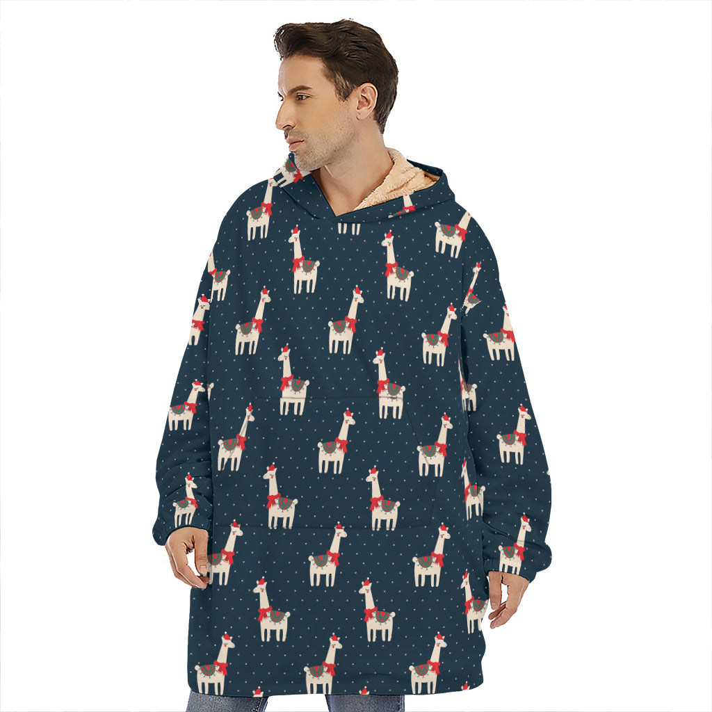 Santa Claus Llama Xmas Pattern Print Hoodie Blanket