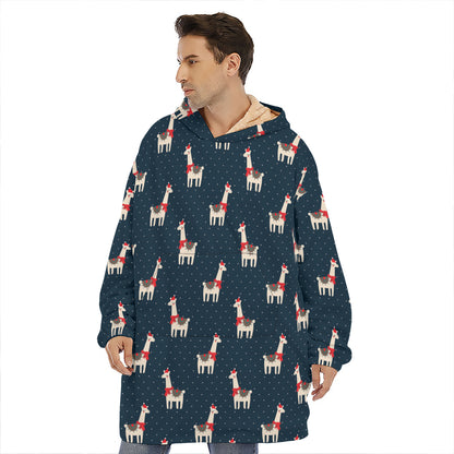 Santa Claus Llama Xmas Pattern Print Hoodie Blanket