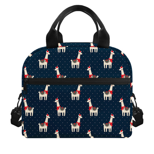 Santa Claus Llama Xmas Pattern Print Insulated Lunch Bag