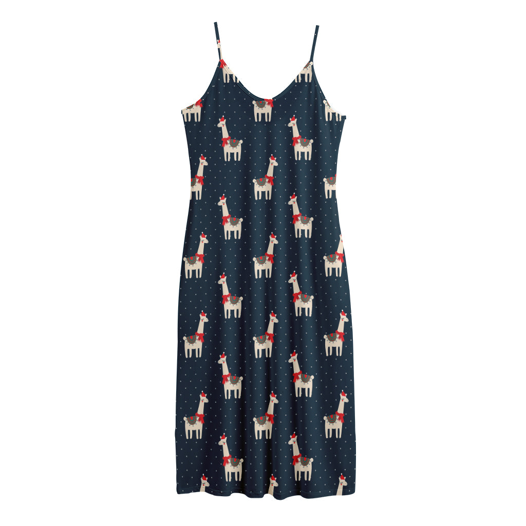Santa Claus Llama Xmas Pattern Print Jersey Midi Cami Dress