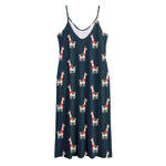 Santa Claus Llama Xmas Pattern Print Jersey Midi Cami Dress