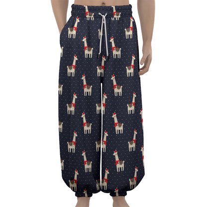 Santa Claus Llama Xmas Pattern Print Lantern Pants