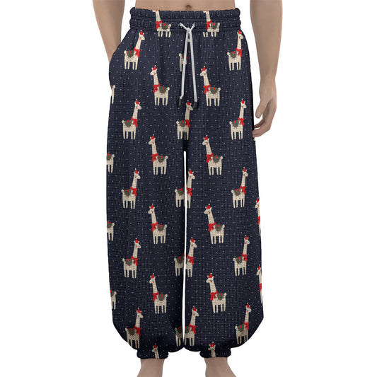 Santa Claus Llama Xmas Pattern Print Lantern Pants