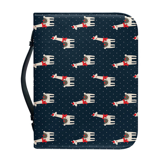 Santa Claus Llama Xmas Pattern Print Leather Bible Cover