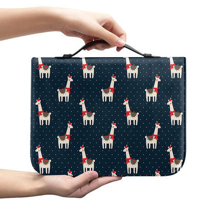 Santa Claus Llama Xmas Pattern Print Leather Bible Cover