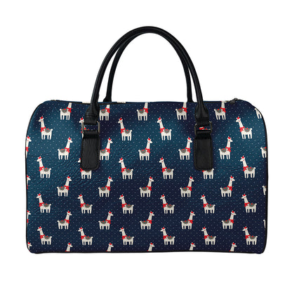 Santa Claus Llama Xmas Pattern Print Leather Duffle Bag