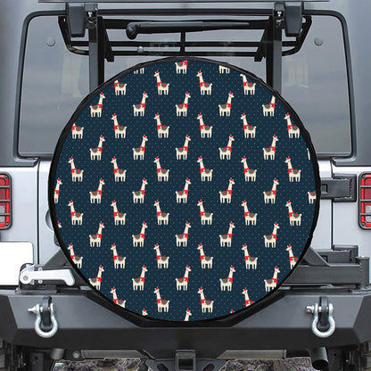 Santa Claus Llama Xmas Pattern Print Leather Spare Tire Cover