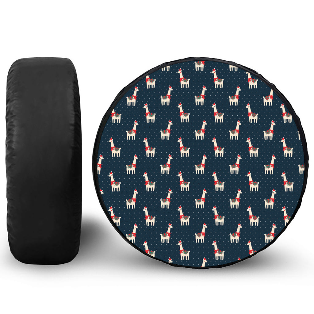 Santa Claus Llama Xmas Pattern Print Leather Spare Tire Cover