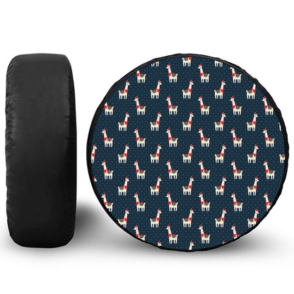 Santa Claus Llama Xmas Pattern Print Leather Spare Tire Cover