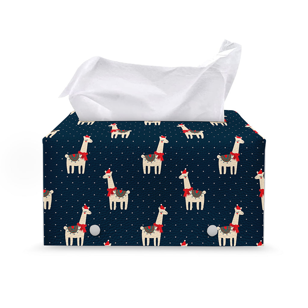 Santa Claus Llama Xmas Pattern Print Leather Tissue Box Cover