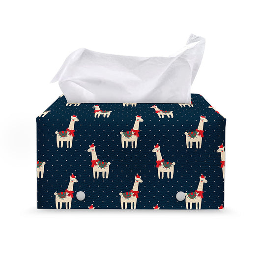 Santa Claus Llama Xmas Pattern Print Leather Tissue Box Cover
