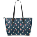 Santa Claus Llama Xmas Pattern Print Leather Tote Bag With Zipper