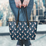 Santa Claus Llama Xmas Pattern Print Leather Tote Bag