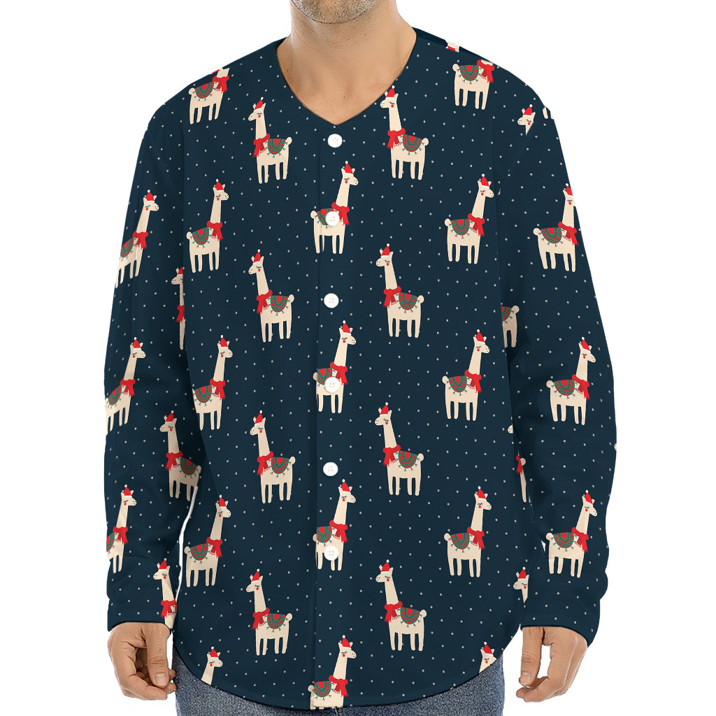 Santa Claus Llama Xmas Pattern Print Long Sleeve Baseball Jersey