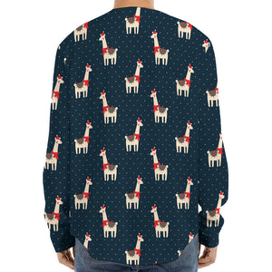 Santa Claus Llama Xmas Pattern Print Long Sleeve Baseball Jersey