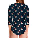 Santa Claus Llama Xmas Pattern Print Long Sleeve Swimsuit
