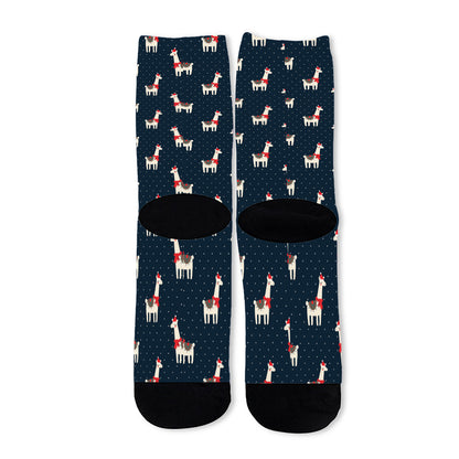 Santa Claus Llama Xmas Pattern Print Long Socks