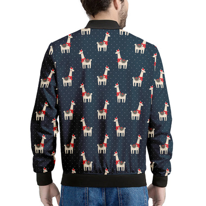 Santa Claus Llama Xmas Pattern Print Men's Bomber Jacket